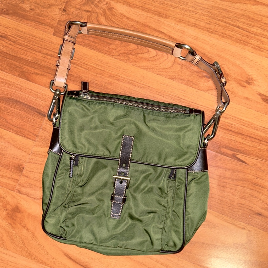Vintage Authentic Prada Tessuto Nylon Bag With Leather Handle